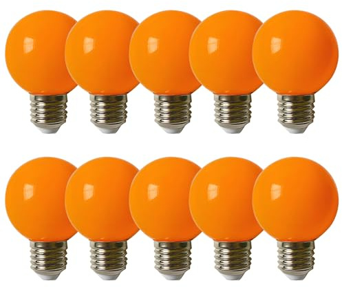 Orange G60 Deko Glühbirne Lichterkette Bunte Leuchtmittel E27 Led Globo Kugel Glühbirnen 2W, Energiesparend Langlebig Farbige Lichterketten Für Zimmer, Weihnachten Baum, Party Nachtlichter, 10 stück