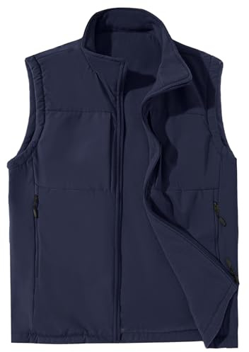 FEOYA Gilet Homme Veste Réversible en Polaire Bodywarmer Automne Hiver Polaire Veste Sans Manches Softshell Outdoor Chaude Gilet avec Plusieurs Poches Bleu Marine XL