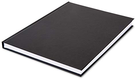Skizzenbuch, DIN A4 Hochformat, 96 Blatt, 110 g/m², eingebunden in schwarzem, festem Einband, reinweißes Zeichenpapier, radierfest, säurefrei und alterungsbeständig, Schwarz Weiß