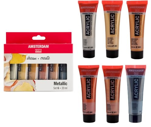 Amsterdam Standard Serie Acrylfarben Set | Metallic Set (6 x 20 ml Tuben) | 6 glänzende Metallicfarben | Spezialeffektfarbe