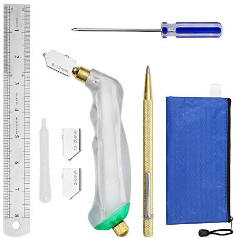 SPEEDWOX Glasschneider mit Pistolengriff, Ölzuführung, mit 2 austauschbaren Klingen, 2 mm - 20 mm, Wolframkarbid-Spitze, Anreißer, Öltropfer, Schraubenantrieb, Stahllineal, Glasschneider, Werkzeug-Set