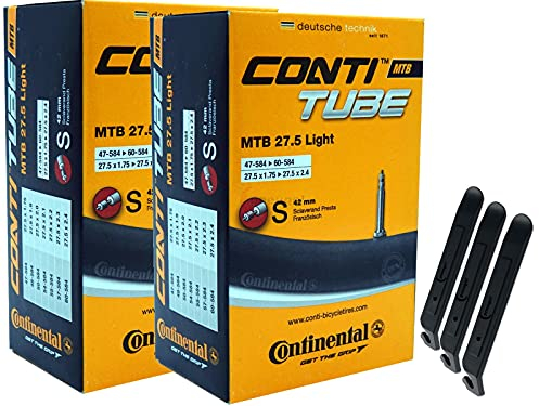 pneugo! Set 2 x Continental Fahrradschlauch 27.5 Zoll Sclaverand 47-584/60-584 (MTB Light) + 3 Reifenheber