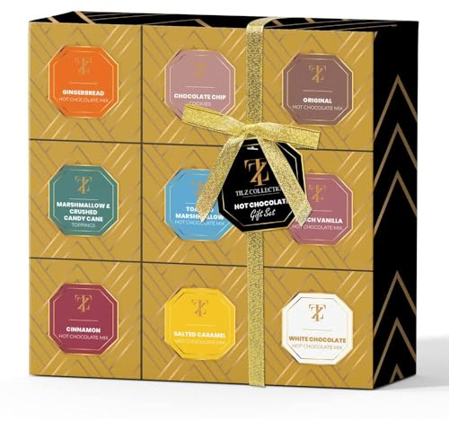Heiße Schokolade Geschenkset Kakao Geschenkset Mini Trinkschokolade Verschiedene Geschmacksrichtungen Inklusive Gerösteter Marshmallow Haselnüsse Lebkuchen (9 Stück)