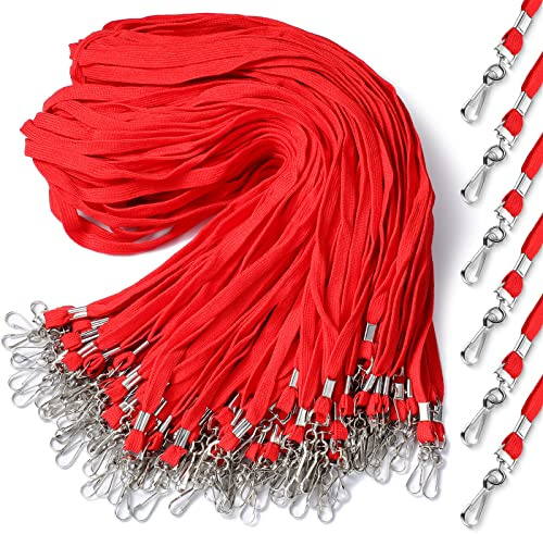 Epakh 200 Pcs Lanyards for ID Name Badge Holder Neck Lanyard Flat with Clips Neck Straps for Office School Nurse(Red,Cotton)