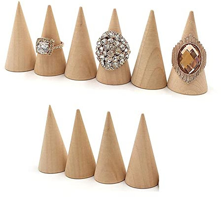 LuukUP 10 Stück Holzkegel Ringhalter-Solide Holz Kegel Geformt Finger Ring Stehen Schmuck Display-Organizer Halter Für Hochzeit ring Armband