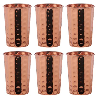 HealthGoodsIn - Lot de 6 gobelets martelé en cuivre pur | Capacité de 350 ml