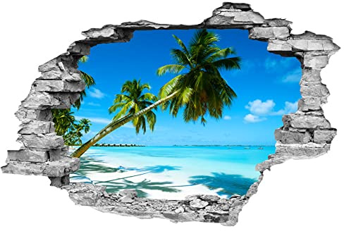 Sea View Mural Palm Tree Scenery 3D Broken Wall Vinyl Stickers Home Decoration Beach Sunset Landscape Poster Wallpaper