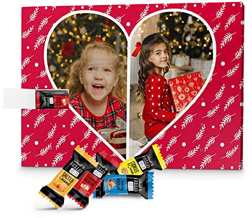PhotoFancy – Foto Adventskalender mit hochwertiger Lindt HELLO-Schokolade in 4 Sorten – mit eigenem Bild bedruckt - Design Herz