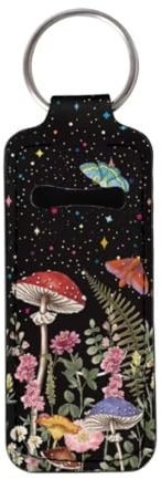 Youngerbaby Mushroom Starry Night Print Chapstick Holder Keychain Clip-on Sleeve Chapstick Pouch Lip Balm Holster Lipstick Tracker Safeguard