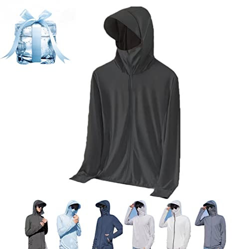 Donubiiu Leichte Sonnenschutzkleidung für Herren/Damen, Lightweight Sun Protection Clothing Ice Silk Hoodie Shirts Jacket (Black,4XL)