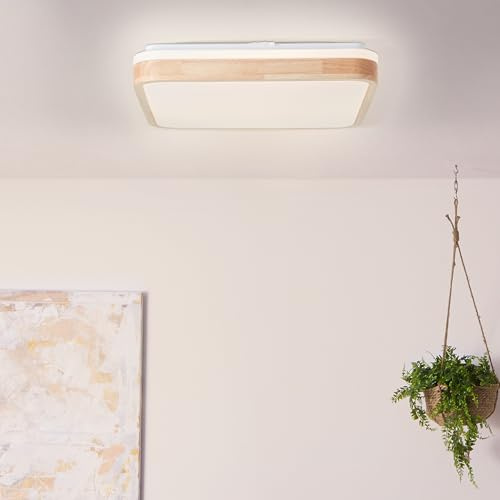 Lightbox LED Deckenlampe mit Holz Rahmen aus Katuschukbaum- warmweißer | LED Deckenlampe, 40 x 40 cm, 2400 lm, 3000 K, Holz hell/weiß