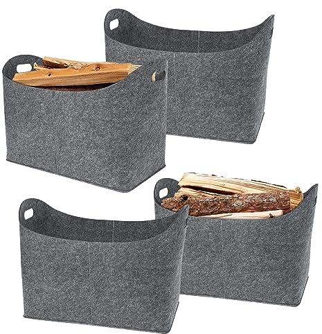 YRHome 4 Stück Filztasche für Kaminholz Kaminholztasche Kaminholzkorb 55 x 30 x40 cm Faltbar Filz Faltbar Filzkorb für Feuer Kaminholz Holz Spielzeug shopper Zeitungen Bekleidung mit Griff Hellgrau