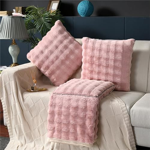 Surwin Couleur Unie Flanelle Couverture et Oreiller de Voyage, Oreiller Couverture 2 en 1, Convertible en Coussin Couvre Lit Courtepointe Léger pour Avion Voiture (105x150cm,Rose)