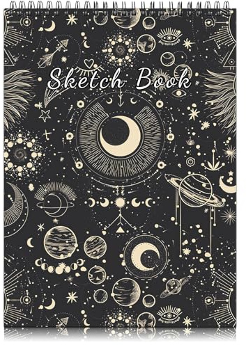 Deokke A4-Skizzenbuch mit Spiralbindung,100GSM 50Blatt/100Seiten,22,9 x 30,5 cm,Nettes und künstlerisches Zeichenbuch,Geeignet für Jungen Mädchen und Anfänger (E10-Stern Mond)