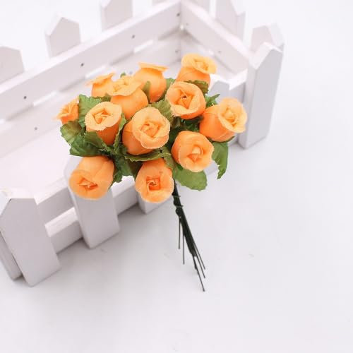Wambere 12 Bündel Simulierter Rosenstrauß,Kunstrosenstrauß Künstliche Rosen Blumen,für DIY Kunsthandwerk Basteln Tischdekoration Heimdekoration Hochzeitsdekoration Partydekoration,Orange