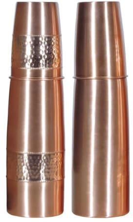 ANCIENTIMPEX Lot de 2 bouteilles d'eau en cuivre pur (900 ml chacune) avec gobelets en cuivre | Bouteille en cuivre ayurvédique anti-fuite et sans joints pour bienfaits pour la santé, la