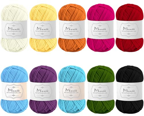 Maxee Häkelgarn 500g (50g*10 Farbe), Acryl Wolle Zum Stricken, Garn zum Häkeln und Stricken, Hand Knitting Yarn Set, Handstrickgarn Baumwollgarn für Häkeln, Wolle zum Stricken und Kunsthandwerk
