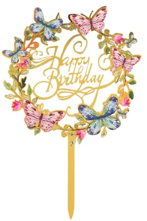 Happy Birthday Flowers Cake Toppers,Acrylic Flowers Birthday Cupcake Topper | Cake Pick Decorations for Lady Girls Birthday Party Cake Desserts Pastries Topper