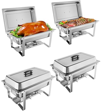 Garvee Stainless Steel Chafing Dish Buffet Set, 4 Pack 8 QT Food Servers and Warmers, Model Name: Chafing Dish Buffet Set, Material: Stainless Steel, Color: Silver