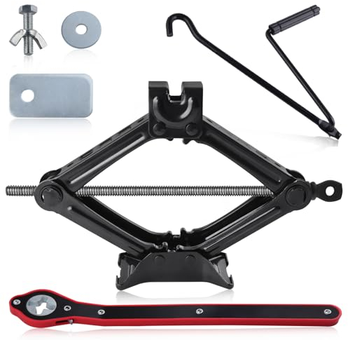 LEONTOOL Wagenheber-Set, kleiner Scherenwagenheber für Auto, 1,5 Tonnen (1,5 kg) mit arbeitssparendem Wagenheber, Ratschenschlüssel, Kurbelgriff, tragbarer Wagenheber, Scherenhebebühne,