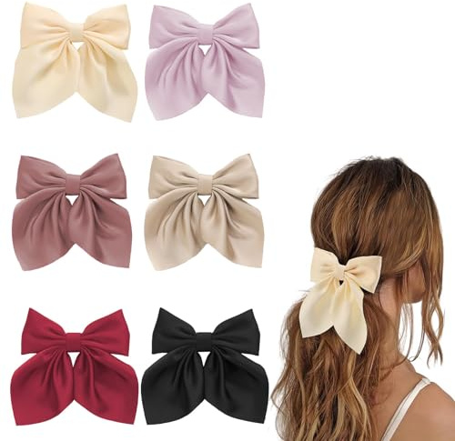 Hebterrka 6 Stück Haarschleifen, Schleifen Haarspangen seidige Satin Haarschleifen für Mädchen, neutrale Farben Haarband, Haar Accessoires Geschenke