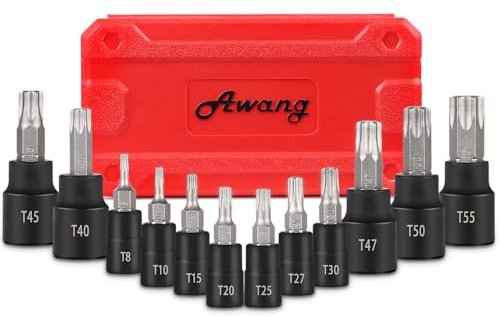 Awang Torx Bit Steckschlüsselsatz 13tlg | T8 - T60 Bits Set für Drehmomentschlüssel und Bohrer, S2 Legierungsstahl