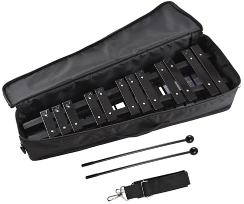 Xylophon Kit 30-Noten-Glockenspiel Faltbares Xylophon Holzrahmen Aluminiumstangen Schlaginstrument Musikinstrument Mit Tasche Schwarz Kaffee(Black)