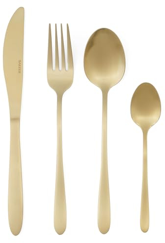 Salter BW11396EU7 Gold Cutlery Set – Chiltern 16 Piece Stainless Steel Flatware Set for 4 People, Knife & Fork Silverware, Knives Forks Spoons, Brushed Finish Tableware, Home Restaurant Party