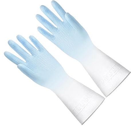Fabater Haushaltshandschuhe, Langlebige, Wasserdichte, Reißfeste, Wiederverwendbare PVC-Geschirrspülhandschuhe für zu Hause (Weiß Blau)