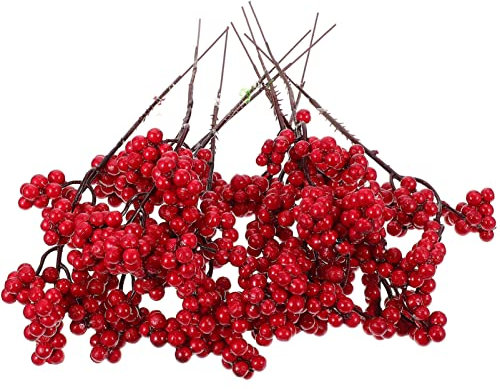 SEWACC 10 Pezzi Steli Di Bacche Rosse Artificiali Bacche Di Agrifoglio Artificiali Simulazione Natalizia Piccole Bacche Per Artigianato Fai Da Te Ornamenti Natalizi Decorazioni Per La