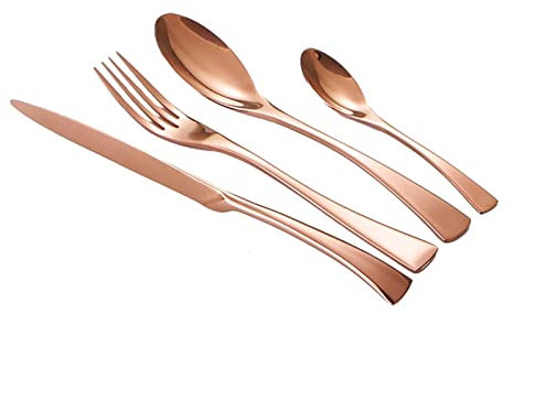 CRBUDY Ensemble de Couverts en Acier Inoxydable, Ensemble de 4 Couverts à Steak en Or Rose, cuillère et Fourchette, ustensiles de Cuisine Miroir, Produits respectueux de l'environnement, Cadeau