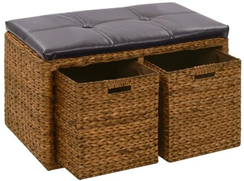 FUDUGEHMIOFWFJJ Teddy hocker,falthockersitztruhe,polsterbank,Sitzbank mit 2 Körben Seegras 71×40×42 cm BraunGeeignet für Schlafzimmer Wohnzimmer Lounge