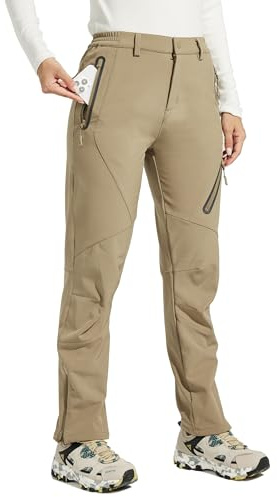 Willit Pantalon de ski imperméable avec doublure en polaire pour femme, kaki, XL