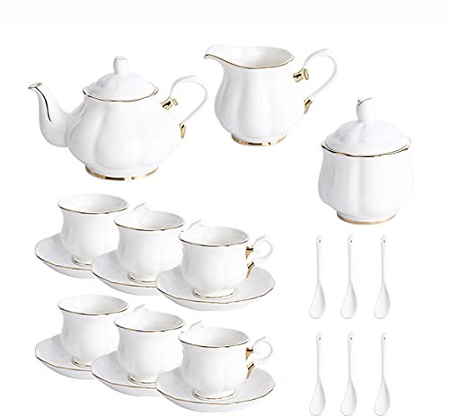 TLTDSMYF 21-teiliges Teeservice aus Porzellan mit Teekanne, 6er-Set Kaffeetassen und Untertassen mit Löffeln, Keramik-Teeservice für Frauen und Erwachsene