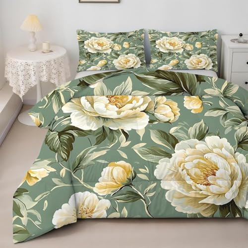 Bettdecke 200x220 Ohne Bezug Nutzbar, Blütenchrysanthemen Bettdecken Waschbar Ganzjahresdecke Aquarell 4 Jahreszeiten Steppdecke, Bettzeug Microfaser mit 2 Kissenbezug für Sommer Winter Doppelbett