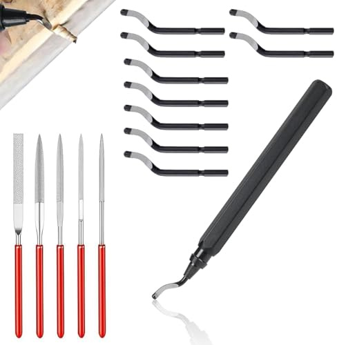 Entgratwerkzeug, Entgrater Metall, 360 ° Drehbarer Metall Entgrat, Entgrater 3d Druck, mit 10 Stück Ersatzklingen und 5 Diamant Feilen, für Holz, Kunststoff, Schwarz