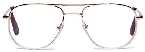 ABETOS Pilot Metal Frame Reading Glasses Double Bridge Blue Light Blocking Computer Readers Men Women Retro Classic Fashion Spring Hinge Glasses, Gold+2.5