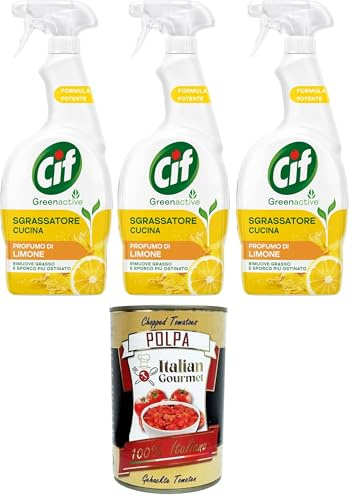 Cif - Dégraissant universel pour cuisine - Avec huile essentielle de citron - 650 ml - Pour plaques à induction, cuisinières et carreaux dans votre cuisine - 100 % 3 x 650 ml + Italian Gourmet Polpa