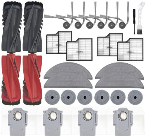 Juego de 30 accesorios de repuesto para aspiradora Roborock Saros 10/G30, 2 cepillos principales duales, 6 cepillos laterales, 4 filtros HEPA, 4 almohadillas de fregona, 6 trapeadores redondos, 4