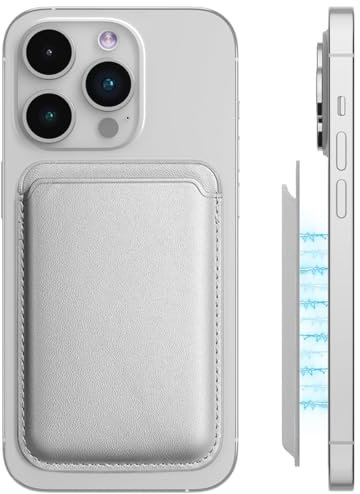 LYQNIHOB 1 Piezas Tarjetero Magnetico, Tarjetero para móvil, Cartera de Cuero Magnética, Cuero Vegano, Tarjetero para iPhone, Wallet Cartera para iPhone, Tarjetero para 2 Tarjetas, plata