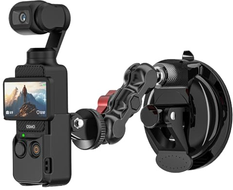 SUREWO Ficka 3 sugkopp bilmontering, sugkopp kamera bilfäste med metallfäste kompatibel med DJI Osmo Pocket 3, Go Pro, DJI Osmo Action 6/5 Pro/4/3 och mer