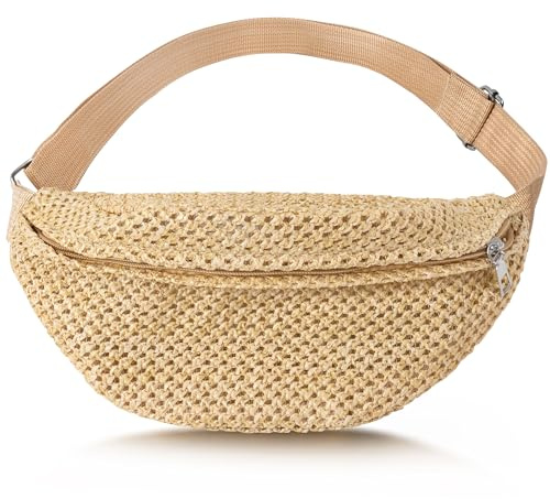 Wood Homing Sac de poitrine d'été en paille – Sac à bandoulière en paille pour femme, homme, fille, garçon avec bandoulière réglable, ceinture de plage, sac à main pour pique-nique, piscine, gym
