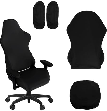 Funda para Silla de Juegos, 4 Piezas Funda para Silla de Gaming y Oficina, Funda Negro Silla Oficina Elástica Extraíble, con Reposabrazos, Respaldo, para Chair de Oficina, Sillones