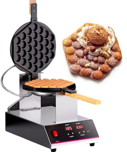 pealiritansemen Nueva Gofrera De Burbujas con Rotación De 180°, Doble Calentamiento Y Temporizador Ajustable (0-9 Min), Gofrera Profesional Tipo Huevo, Bandeja Antiadherente De Teflón,SingleHead