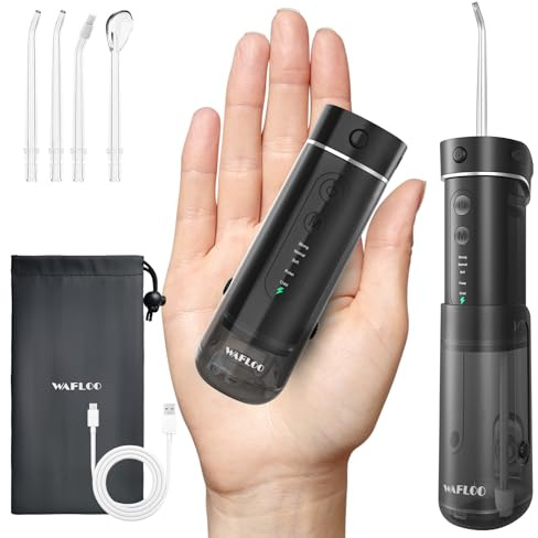 Hydropulseur de voyage sans fil portable : 5 modes de fil dentaire avec réservoir d'eau télescopique, 4 embouts, irrigateur buccal étanche IPX7 pour le nettoyage des dents, orthodontique, soins