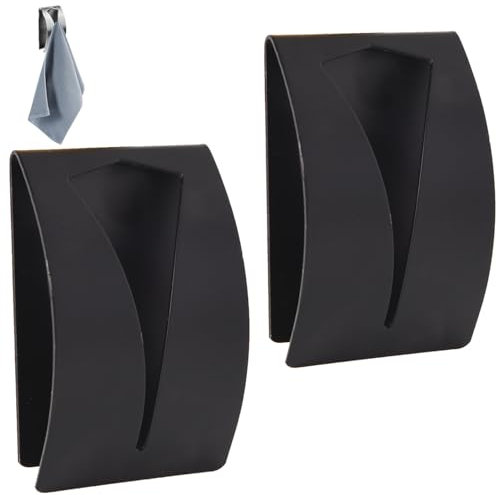 Ezranova 2 Pcs Tea Towel Holders Self Adhesive,Metal Tea Towel Holders,Self Adhesive Towel Holder Hook,Stainless Steel Hand Towel Rack for Bathroom Kitchen, Wall Mount Hook Bath Towel Hanger (Black)