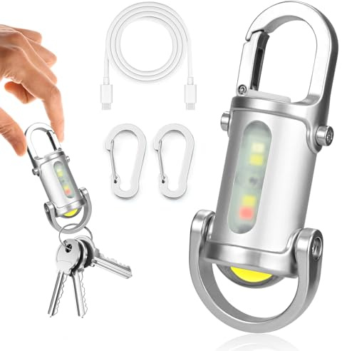 CECOMBINE Super Bright 1200lm Mini Keyring Torch, USB-C Rechargeable LED Keychain Flashlight, Waterproof Small Pocket Torch with 3 Modes & Side Light, Aluminium Alloy for Camping, Emergency (White)