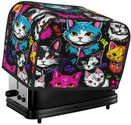 Mexpekil Bunte Graffiti-Katzen-Toaster-Abdeckung, 2 Scheiben, Brotbackmaschine, wasserdicht, Küche, kleines Gerät, staubdichte Abdeckungen, Toaster-Ofenschutz, Frauengeschenk