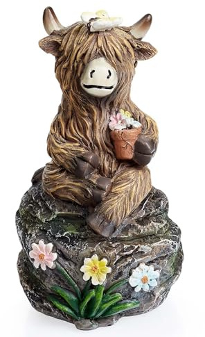 QINJIEJIE Happy Highland Cow Flowerpot Figurines Resin Statues Home Decor Love Cows Garden Ornaments for Living Room Accessories Highland Cow Gifts for Women Men