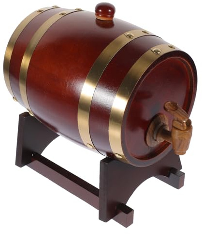 PartyKindom Barril de Madera Decorativo para Vino y Whisky Grifo y Base de Madera, Capacidad de 1.5l, Adecuado para Almacenamiento y Decoración en Casa o Fiesta